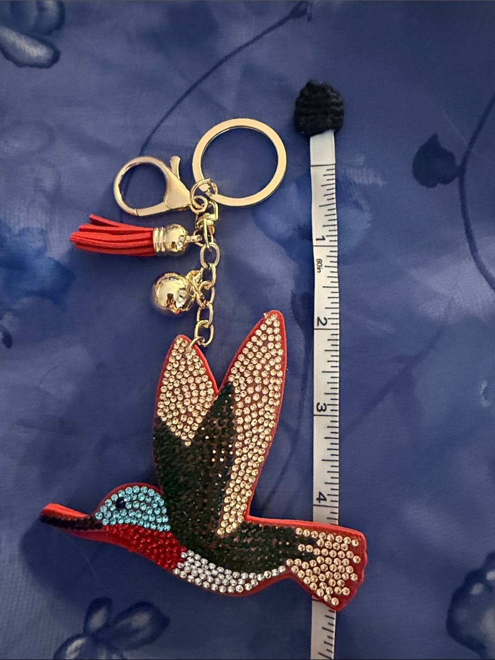 Rhinestone Hummingbird Keychain Charm in Red and Multicolor